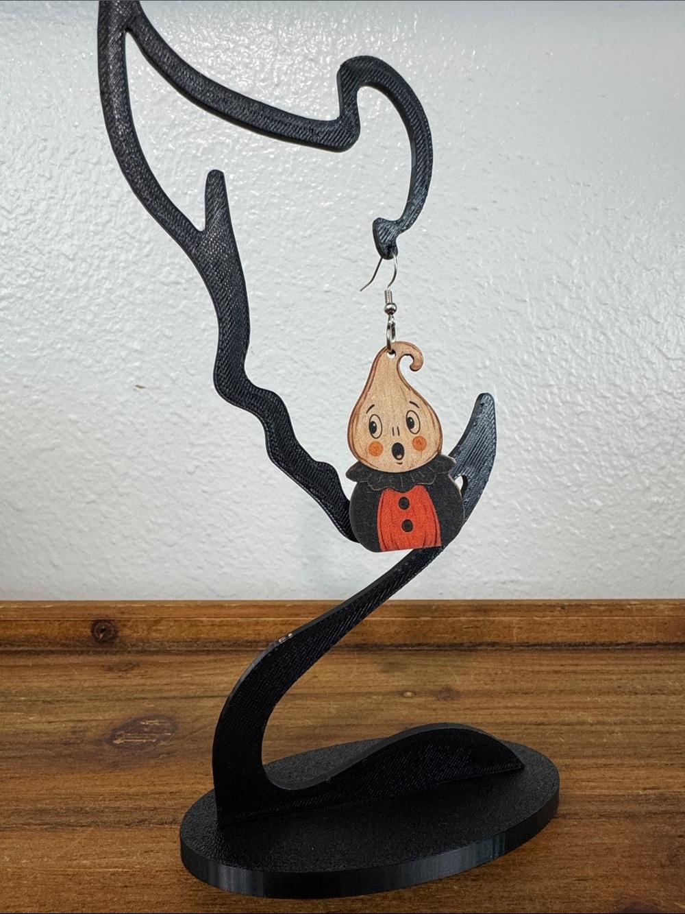 Handcrafted Retro Halloween Kewpie Ghost 👻 Wooden Earrings